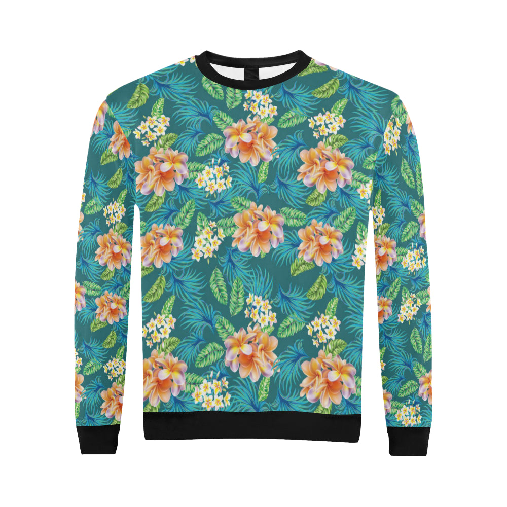Plumeria Tropical Flower Design Print Men Long Sleeve Sweatshirt