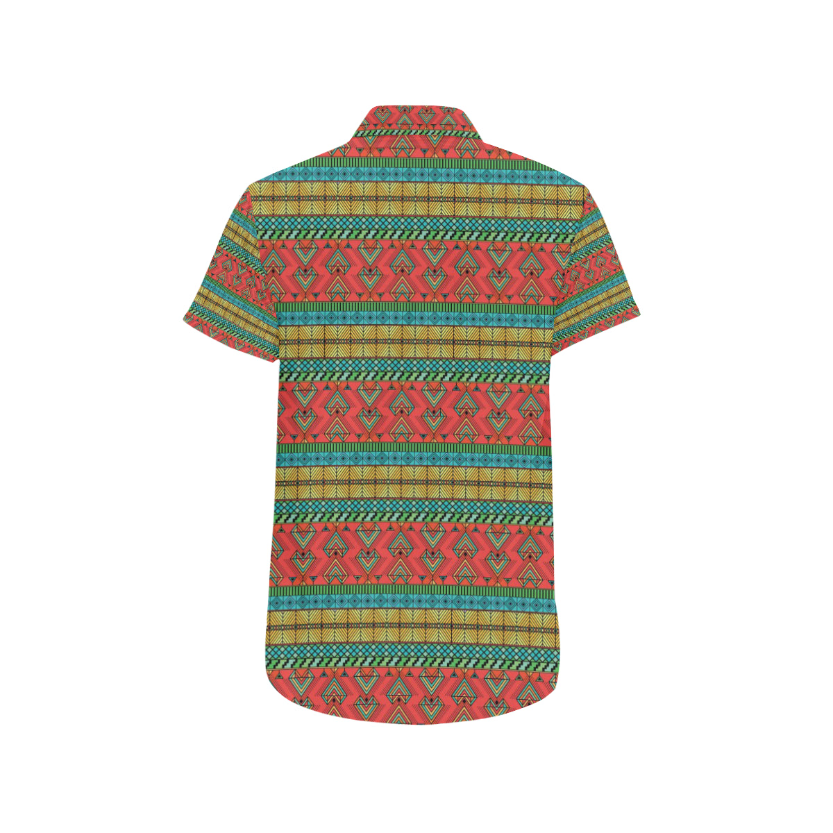 African Colorful Zigzag Print Pattern Men's Short Sleeve Button Up Shirt