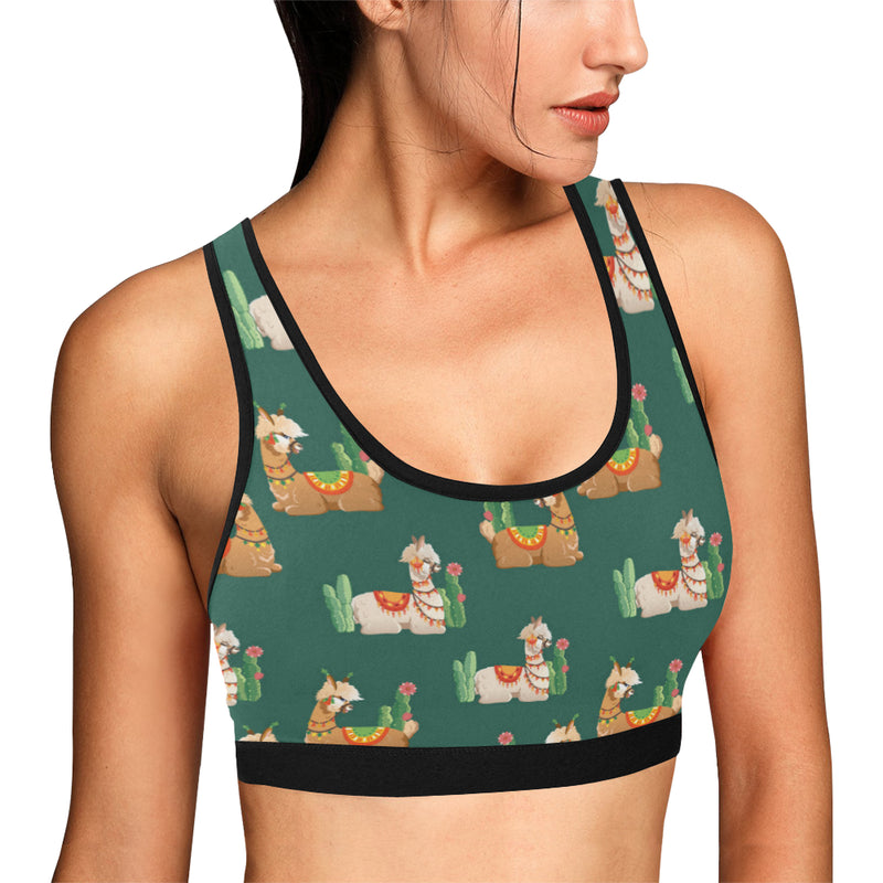 Llama Cactus Pattern Print Design 07 Sports Bra