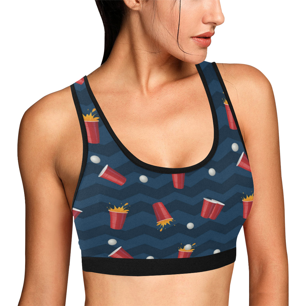 Beer Pong Pattern Print Design 01 Sports Bra