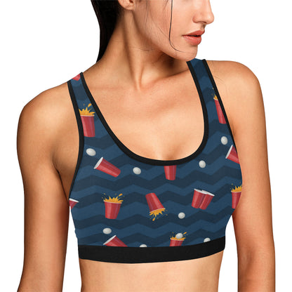 Beer Pong Pattern Print Design 01 Sports Bra