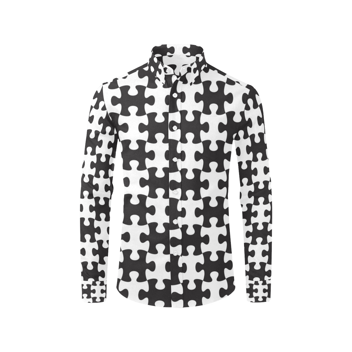 Puzzle Black White Pattern Print Design A02 Men's Long Sleeve Shirt
