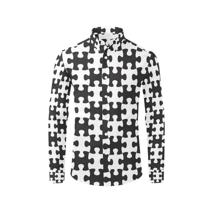 Puzzle Black White Pattern Print Design A02 Men's Long Sleeve Shirt