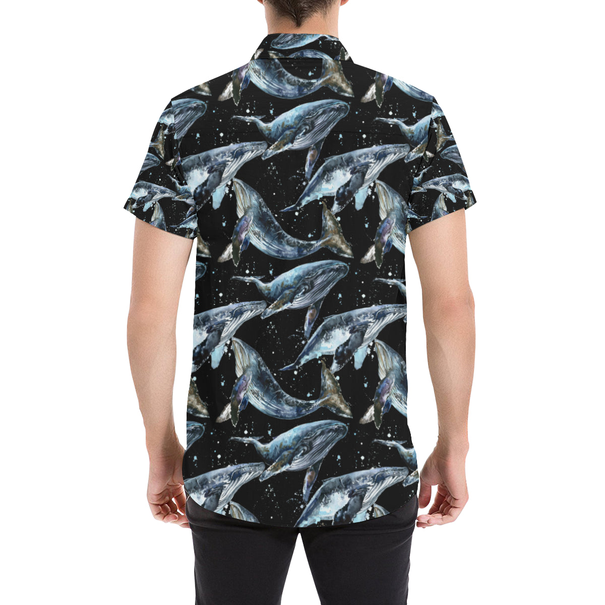 Humpback Whale Pattern Print Design 01 Men's Short Sleeve Button Up Shirt
