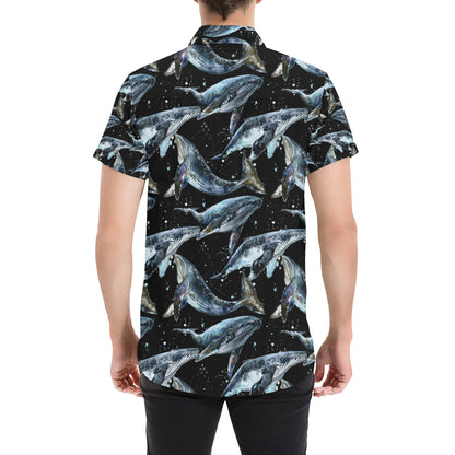 Humpback Whale Pattern Print Design 01 Men's Short Sleeve Button Up Shirt
