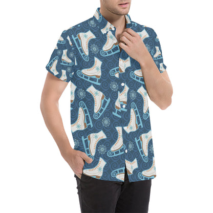 Ice Skate Pattern Print Design 01 Men's Short Sleeve Button Up Shirt