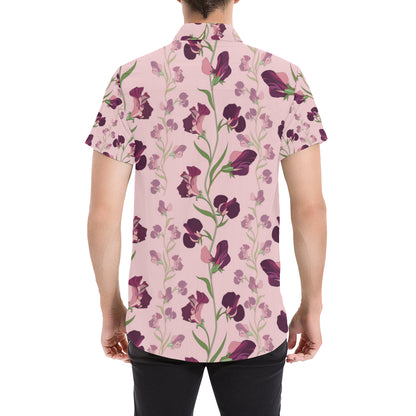 Peony Pattern Print Design PE09 Men's Short Sleeve Button Up Shirt