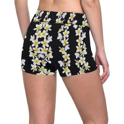 White Plumeria Pattern Print Design PM08 Yoga Shorts