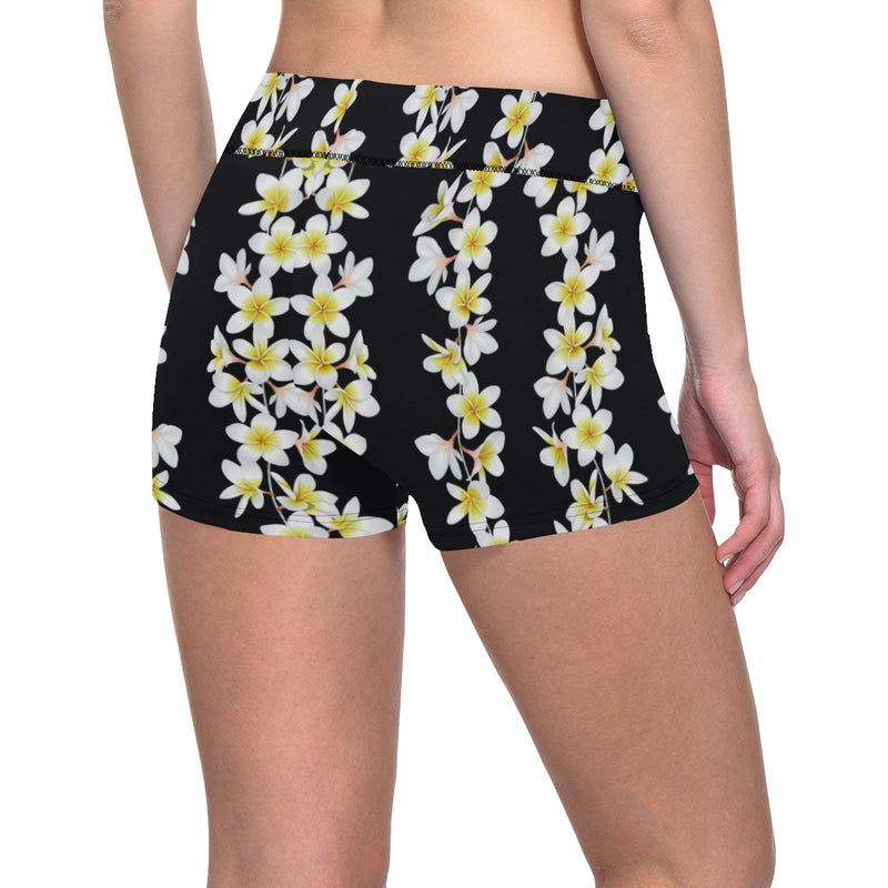 White Plumeria Pattern Print Design PM08 Yoga Shorts