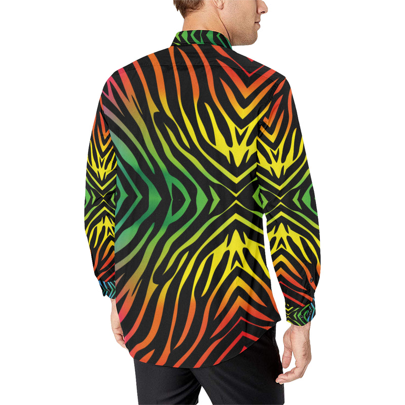 Rainbow Zebra Themed Print Men's Long Sleeve Shirt