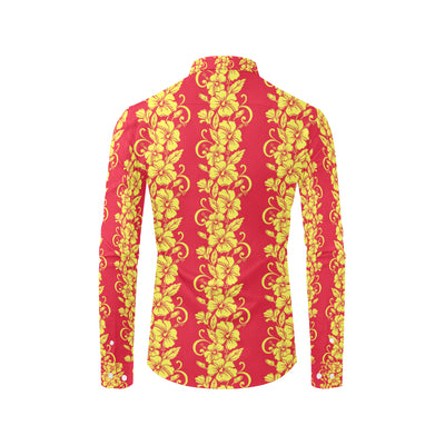 Orange Hibiscus Pattern Print Design HB018 Men's Long Sleeve Shirt