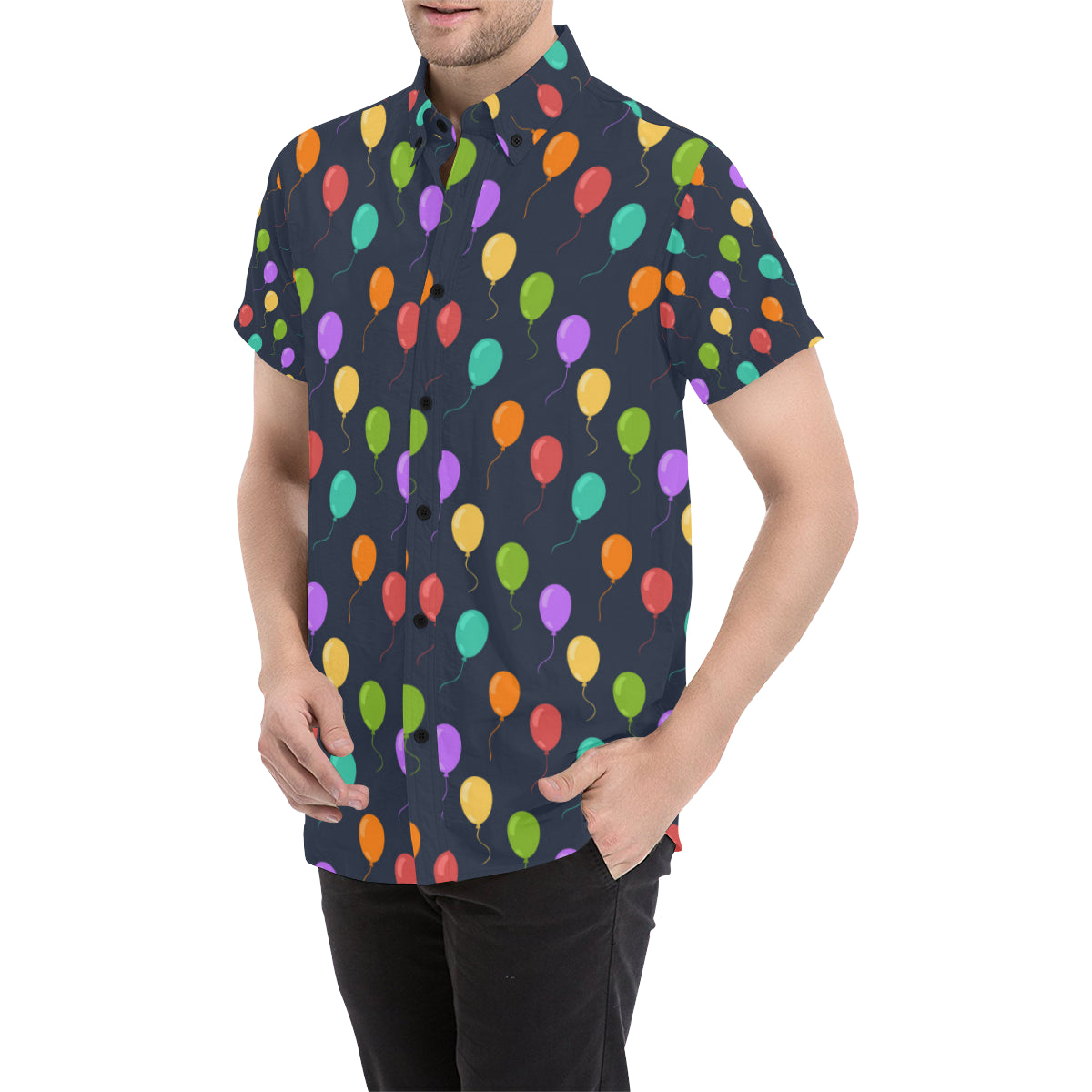 Ballon Colorful Pattern Print Design 03 Men's Short Sleeve Button Up Shirt