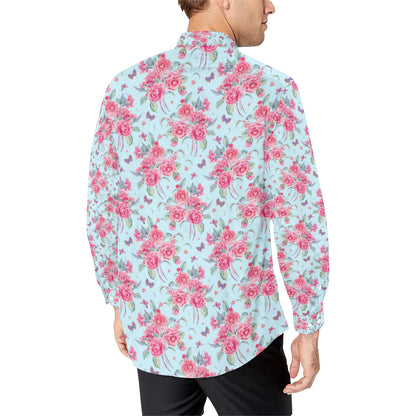 Camellia Pattern Print Design 01 Men's Long Sleeve Shirt