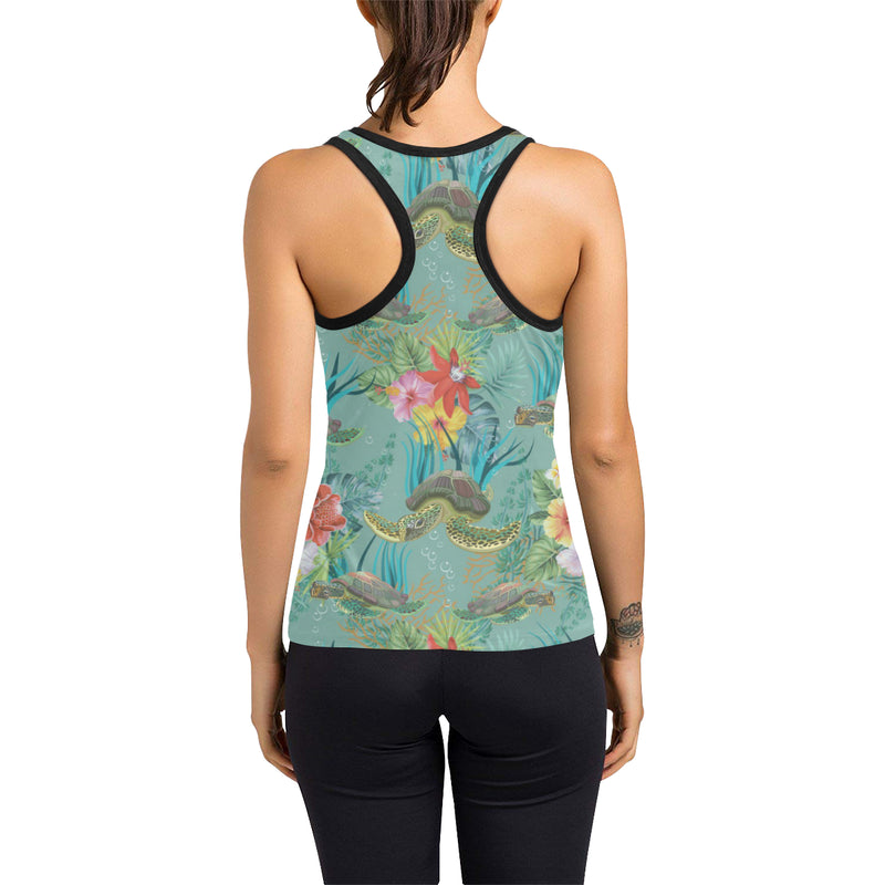 Sea Turtle Pattern Print Design T012 Women's Racerback Tank Top