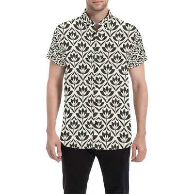 Lotus Pattern Print Men's Short Sleeve Button Up Shirt