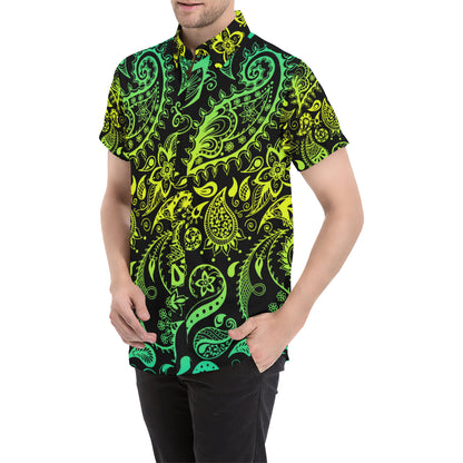 Paisley Green Design Print Men's Short Sleeve Button Up Shirt