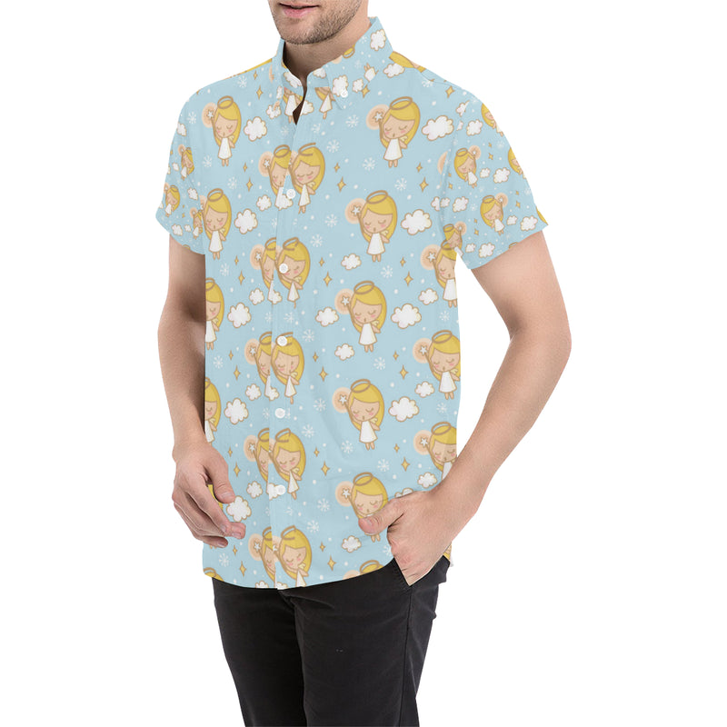 Angel Pattern Print Design 05 Men's Short Sleeve Button Up Shirt