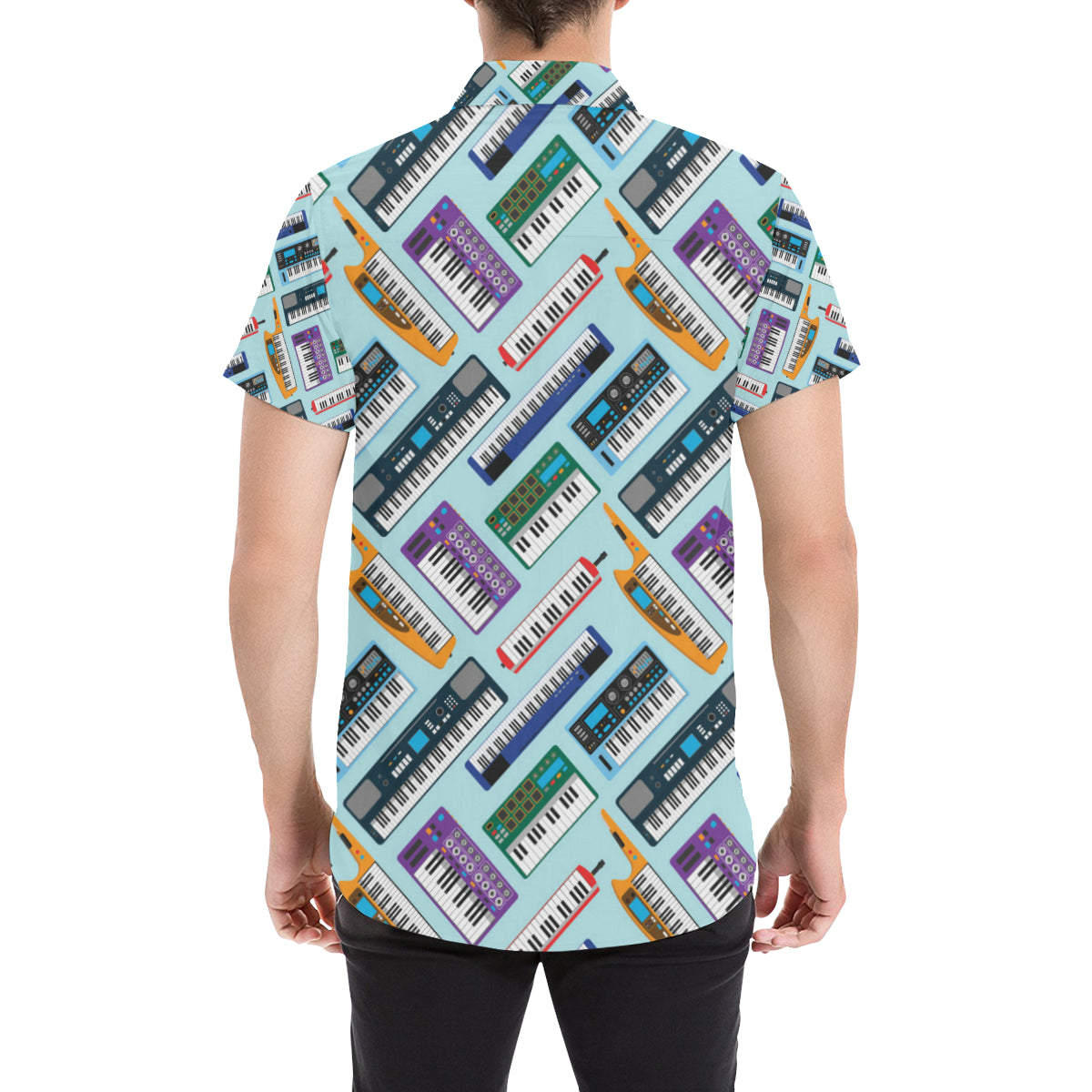 Synthesizer Pattern Print Design 02 Men's Short Sleeve Button Up Shirt