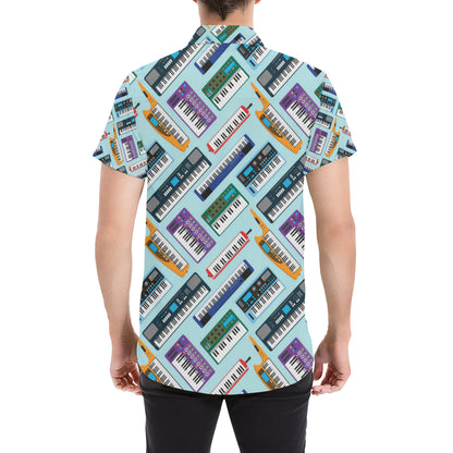 Synthesizer Pattern Print Design 02 Men's Short Sleeve Button Up Shirt