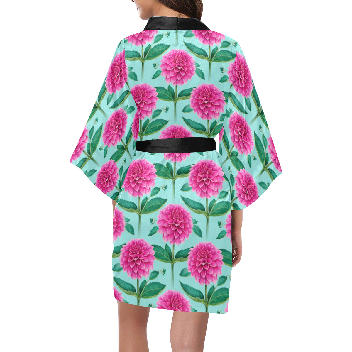 Dahlia Pattern Print Design DH08 Women's Short Kimono
