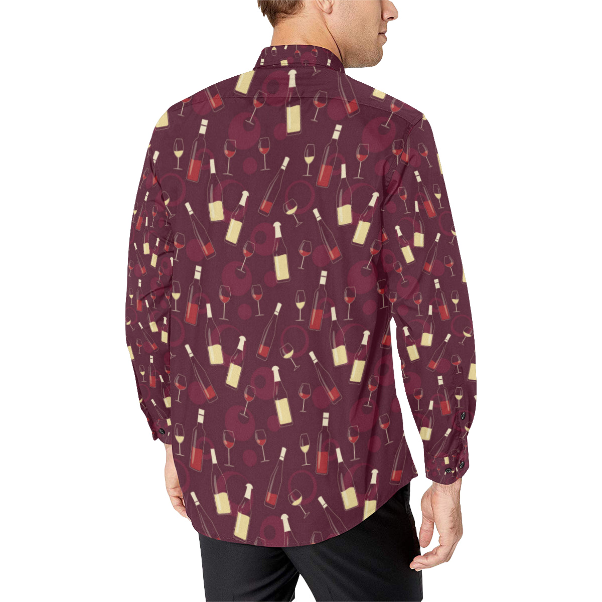 Wine Themed Pattern Print Men's Long Sleeve Shirt