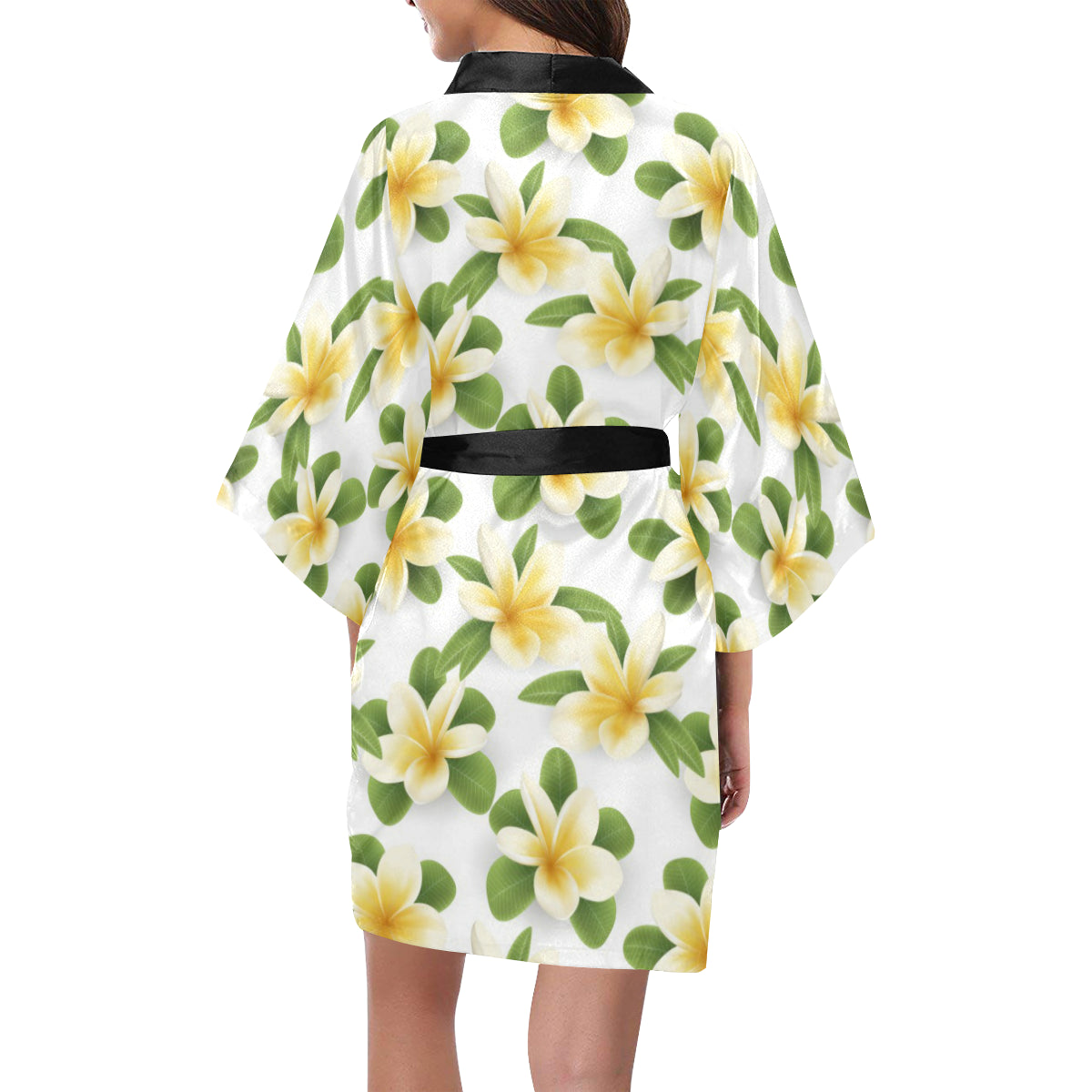 Yellow Plumeria Pattern Print Design PM012 Women Kimono Robe