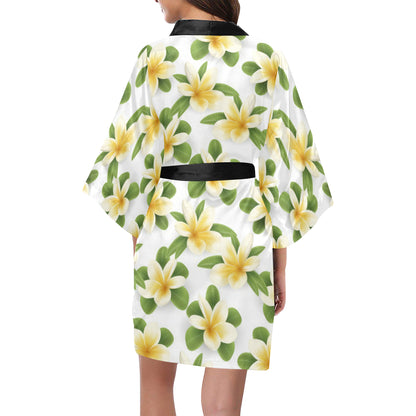 Yellow Plumeria Pattern Print Design PM012 Women Kimono Robe