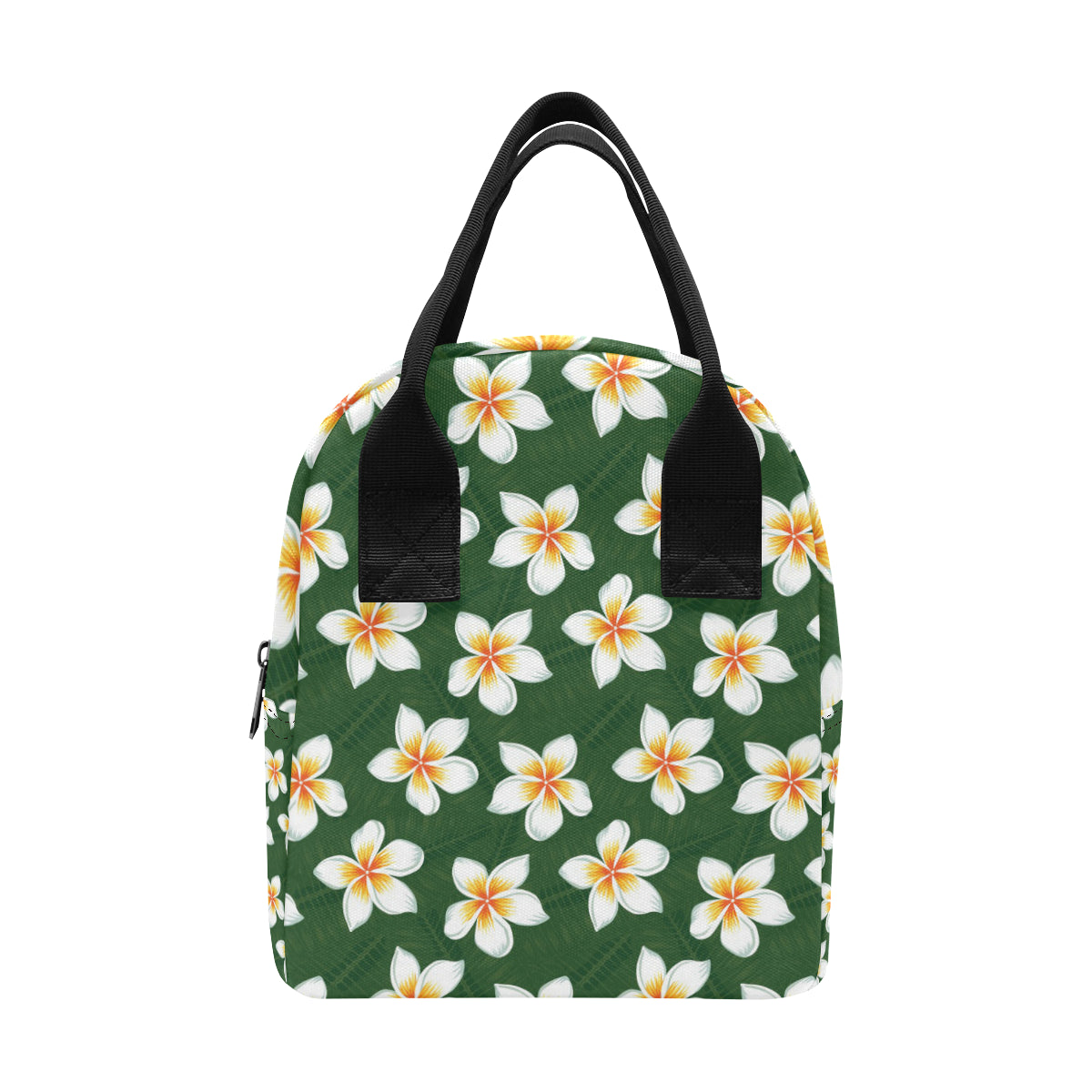 White Plumeria Pattern Print Design PM020 Insulated Lunch Bag