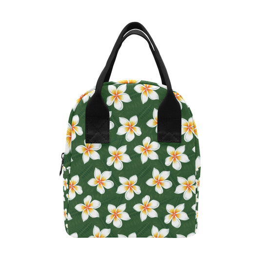 White Plumeria Pattern Print Design PM020 Insulated Lunch Bag