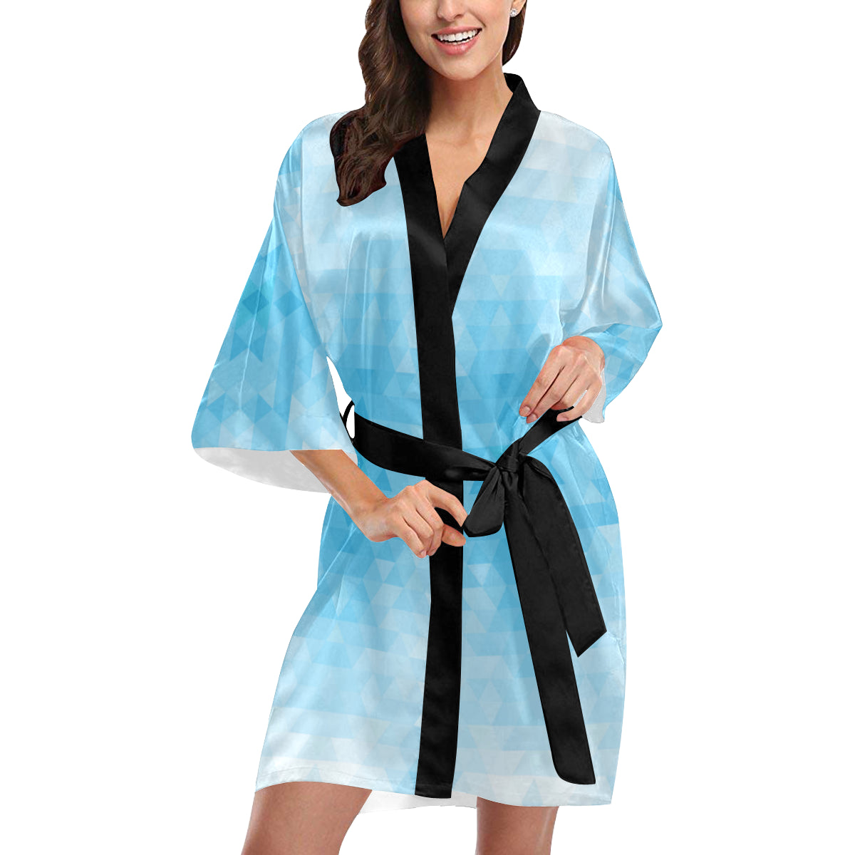 Geometric Blue Pattern Print Design 01 Women's Short Kimono