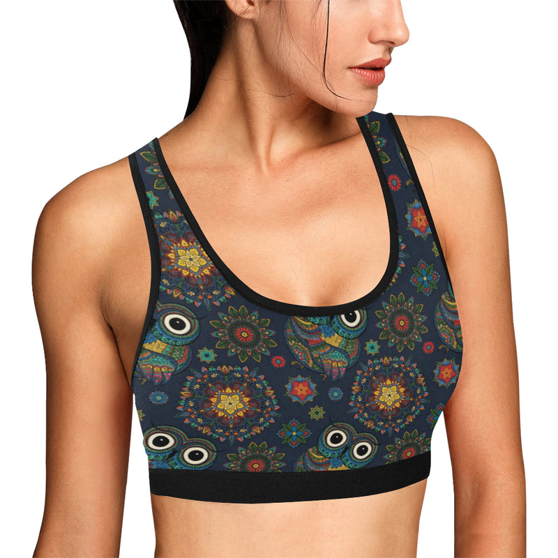 Owl Boho Style Pattern Print Design A04 Sports Bra