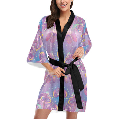 Psychedelic Mushroom Pattern Print Design A01 Women's Short Kimono