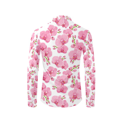 Orchid Pink Pattern Print Design OR07 Men's Long Sleeve Shirt