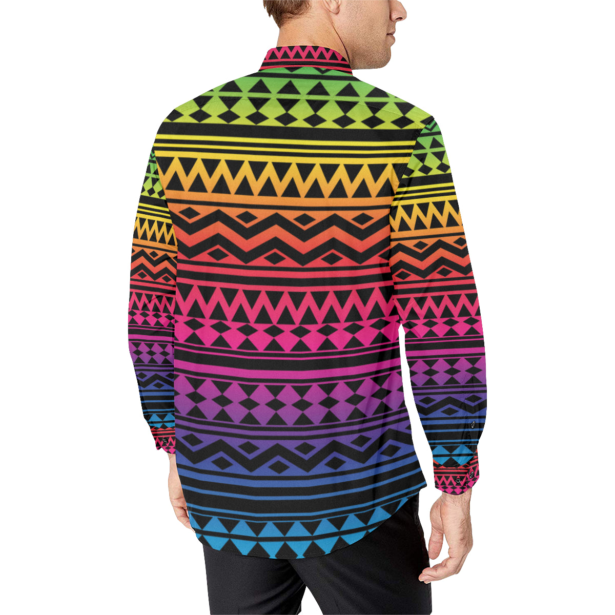 Rainbow Tribal Pattern Print Design A02 Men's Long Sleeve Shirt