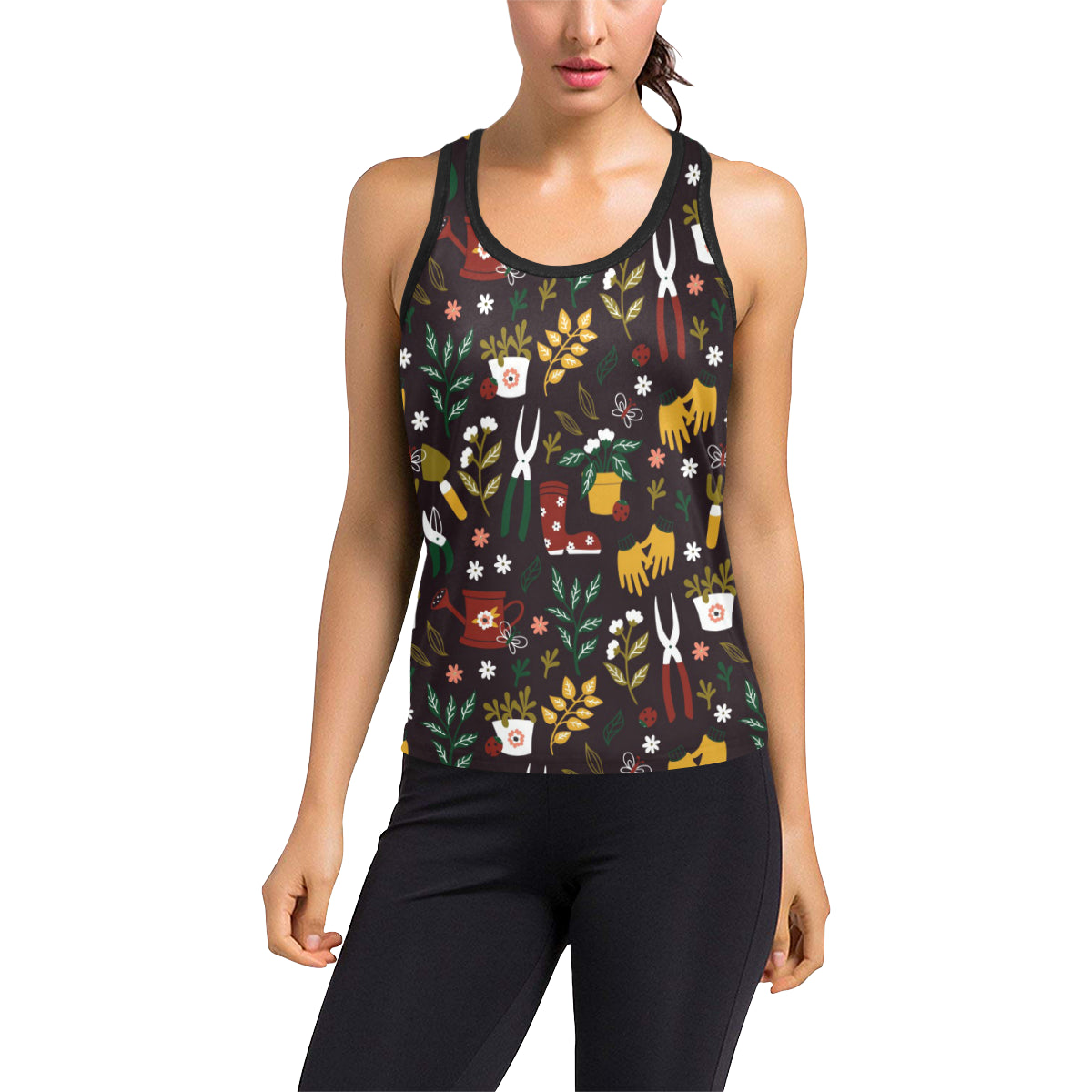 Gardening Pattern Print Design G05 Women's Racerback Tank Top
