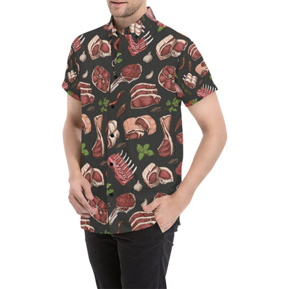 Meat Pattern Print Design 02 Men's Short Sleeve Button Up Shirt