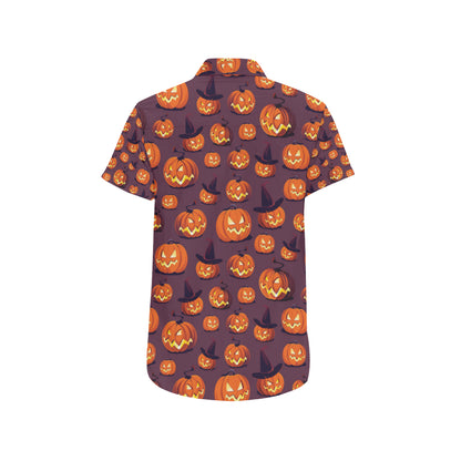 Halloween Pumpkin Pattern Print Design 03 Men's Short Sleeve Button Up Shirt