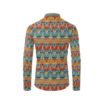 Kente Print African Design Themed Men's Long Sleeve Shirt