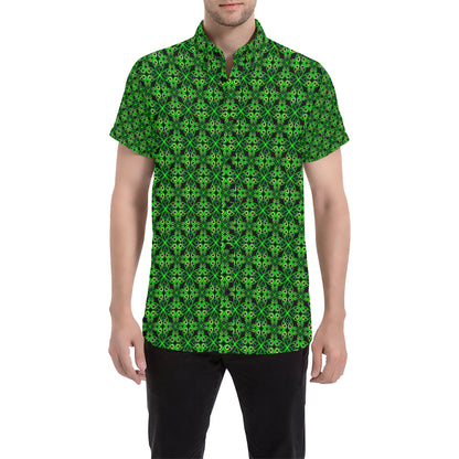 Celtic Green Neon Design Men's Short Sleeve Button Up Shirt
