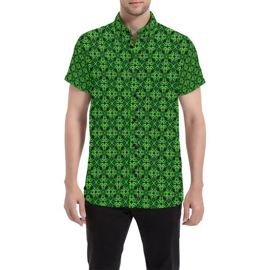 Celtic Green Neon Design Men's Short Sleeve Button Up Shirt