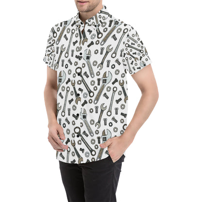 Mechanic Pattern Print Design 03 Men's Short Sleeve Button Up Shirt
