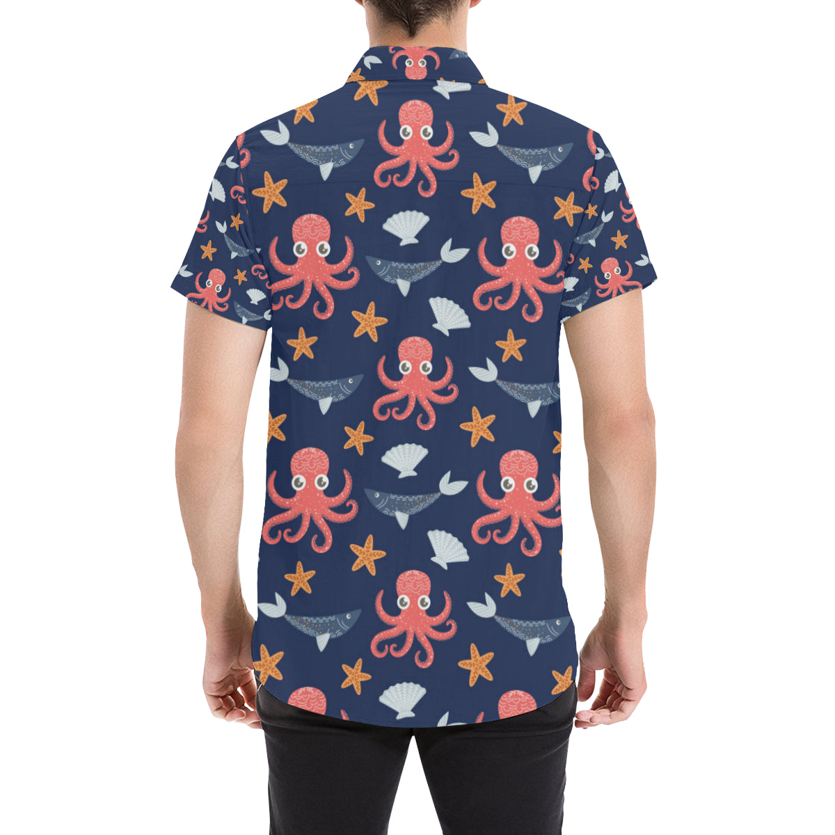 Octopus Pattern Print Design A04 Men's Short Sleeve Button Up Shirt