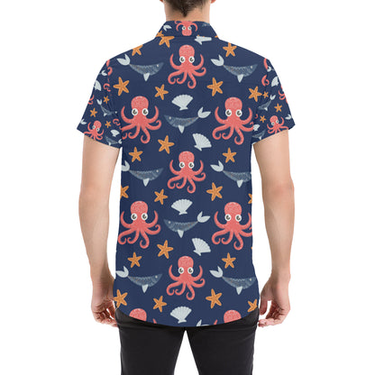 Octopus Pattern Print Design A04 Men's Short Sleeve Button Up Shirt