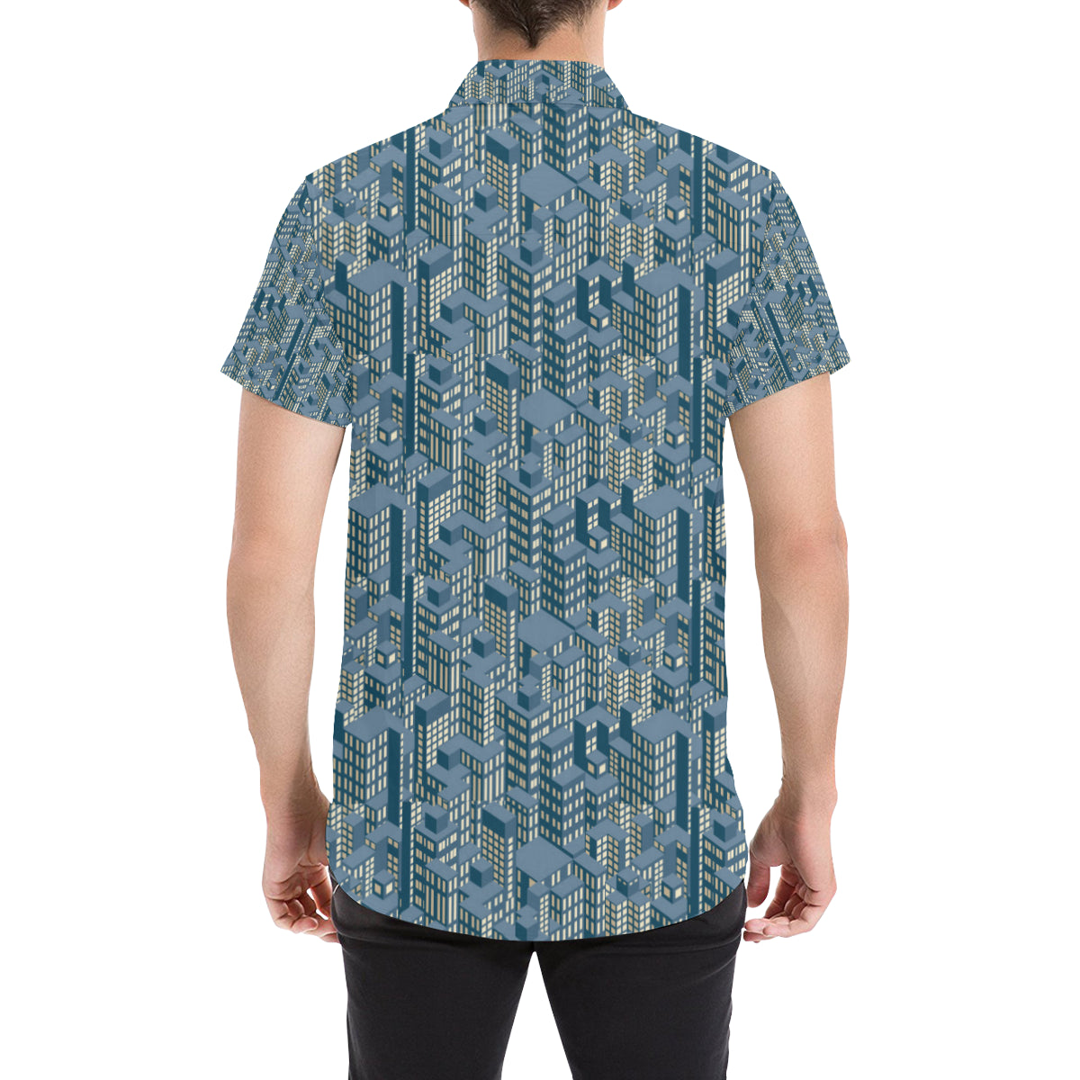 City  Pattern Print Design 01 Men's Short Sleeve Button Up Shirt