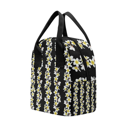 White Plumeria Pattern Print Design PM08 Insulated Lunch Bag