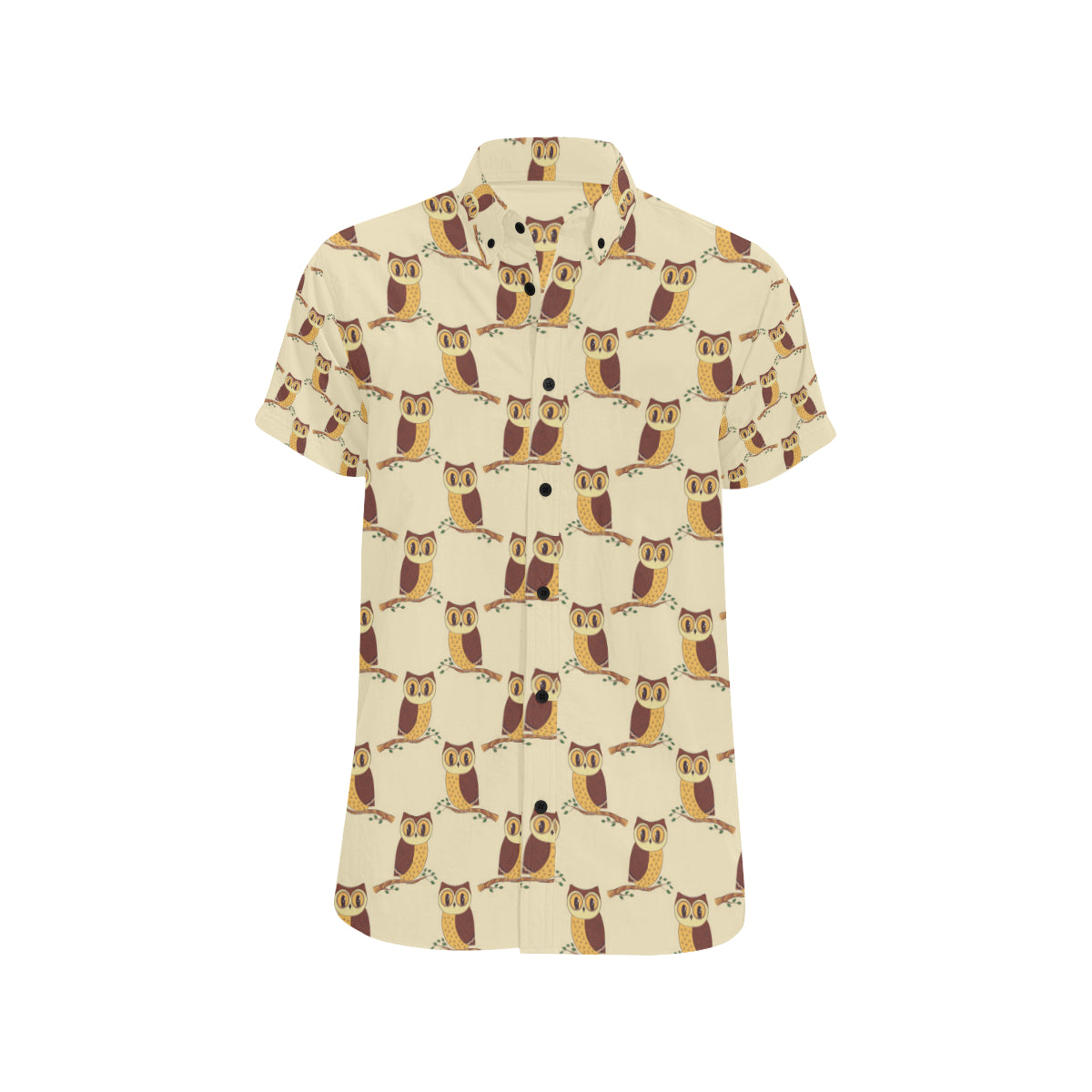 Owl Pattern Print Design A07 Men's Short Sleeve Button Up Shirt