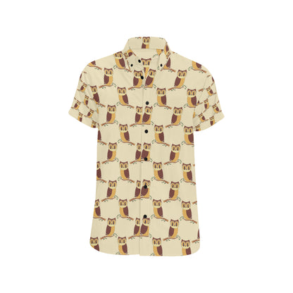 Owl Pattern Print Design A07 Men's Short Sleeve Button Up Shirt