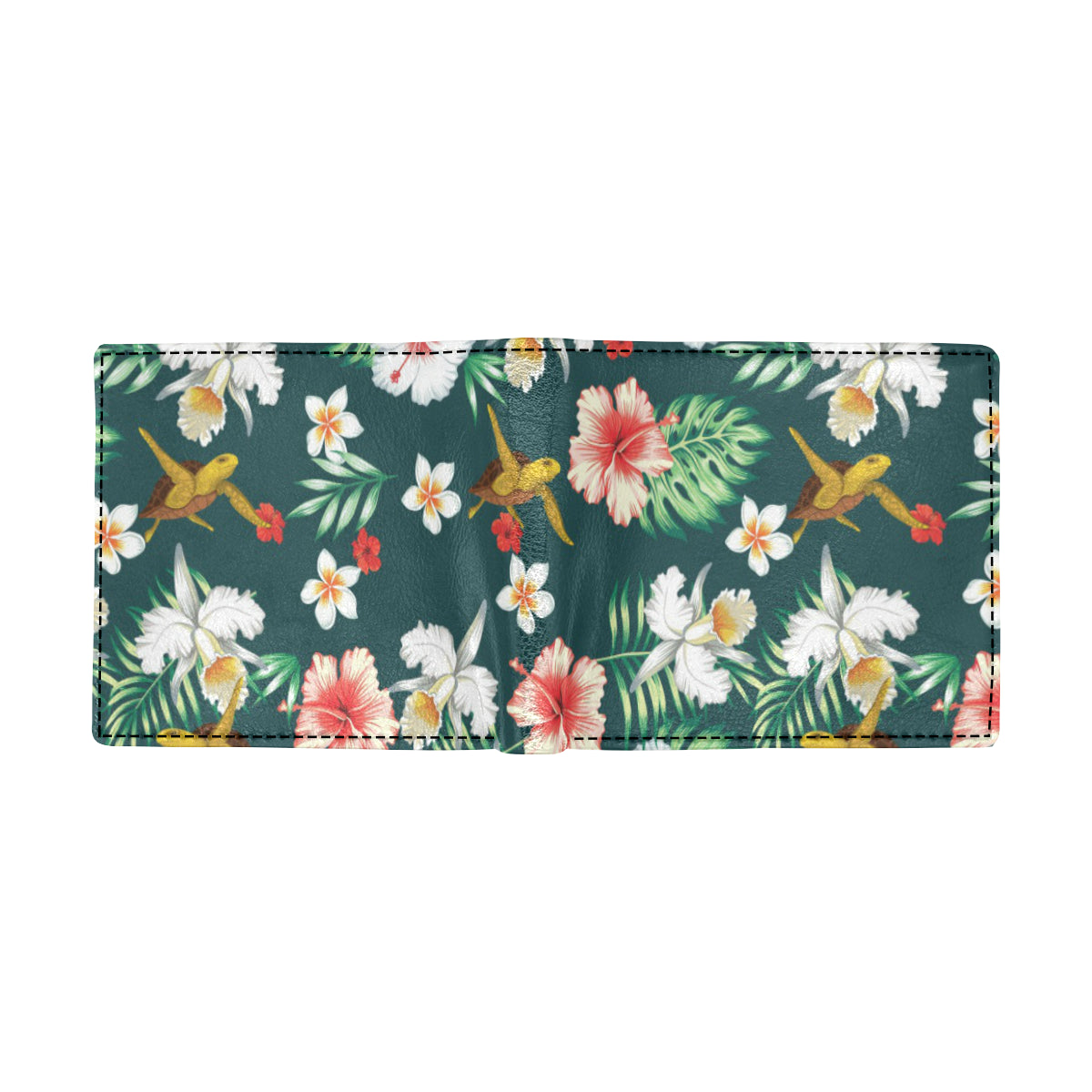 Hawaiian Flower Design with SeaTurtle Print Men's ID Card Wallet