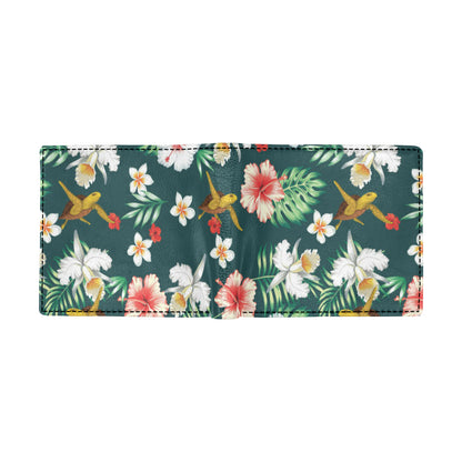 Hawaiian Flower Design with SeaTurtle Print Men's ID Card Wallet