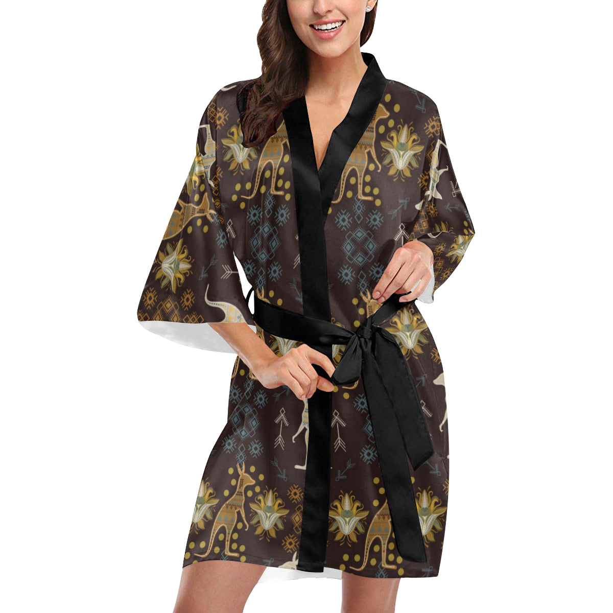 Kangaroos Pattern Print Design 03 Women's Short Kimono